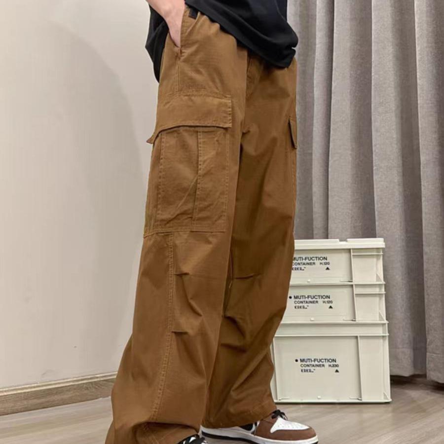 

Men s Spring/Summer Retro American Work Pants - Japanese Trendy Straight-Leg Long Pants for Tall Men M коричневий