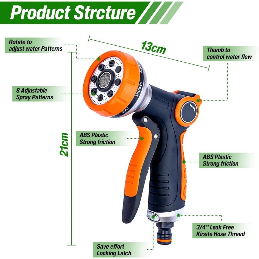 Garden Watering Gun 8 Modes High Pressure Sprayer Adjustable Irrigation Watering Nozzle for Plant Lawn Yard Watering Sprinkler