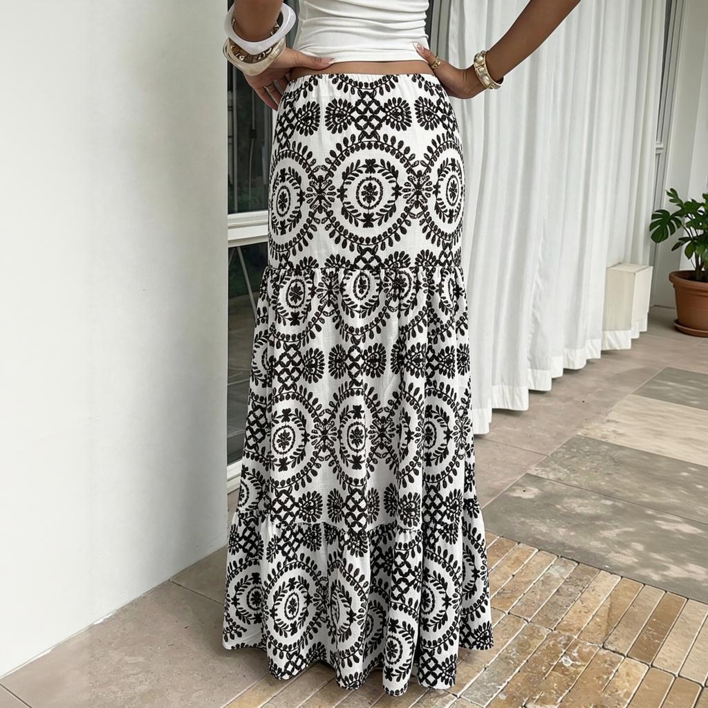 Women's Bohemian Print Midi Skirt for Casual and Beach Wear