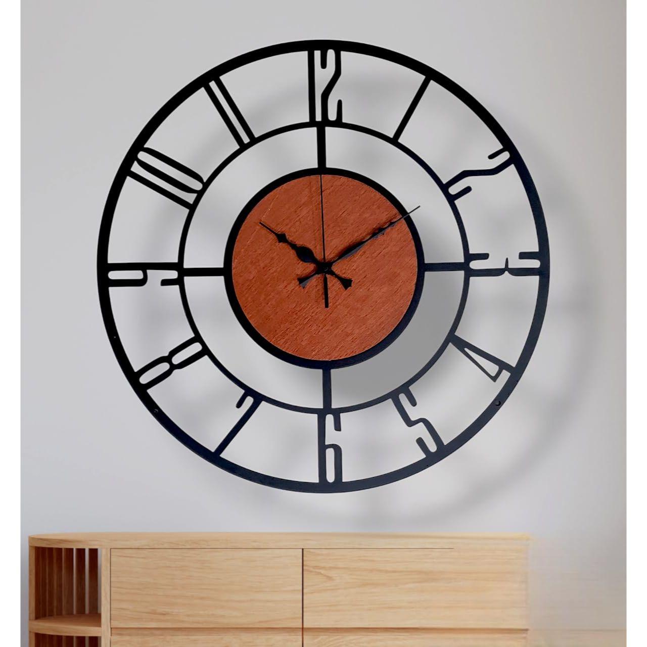 

Morden Metal & Wooden Analog Wall Clock for Living Room Bedroom Office Kitchen Stylish Wall Clock for Home and Hall Designer Big Size Modern 50 CM X 50 CM