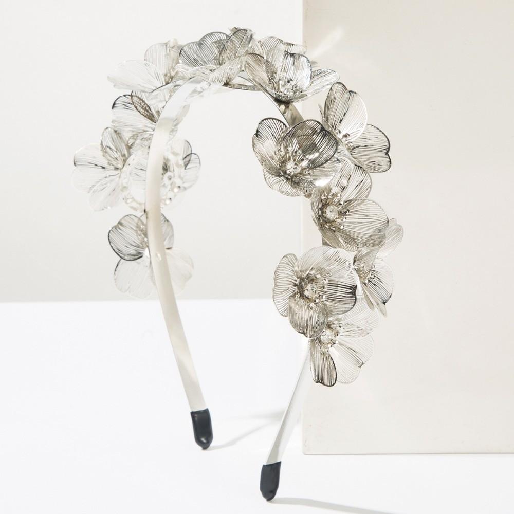 

New Heavy Industry Flower Headband Gold Color Party Headwear Bridal Headband Jewelry Gift Flower Hair Bands Ball Party серебряный