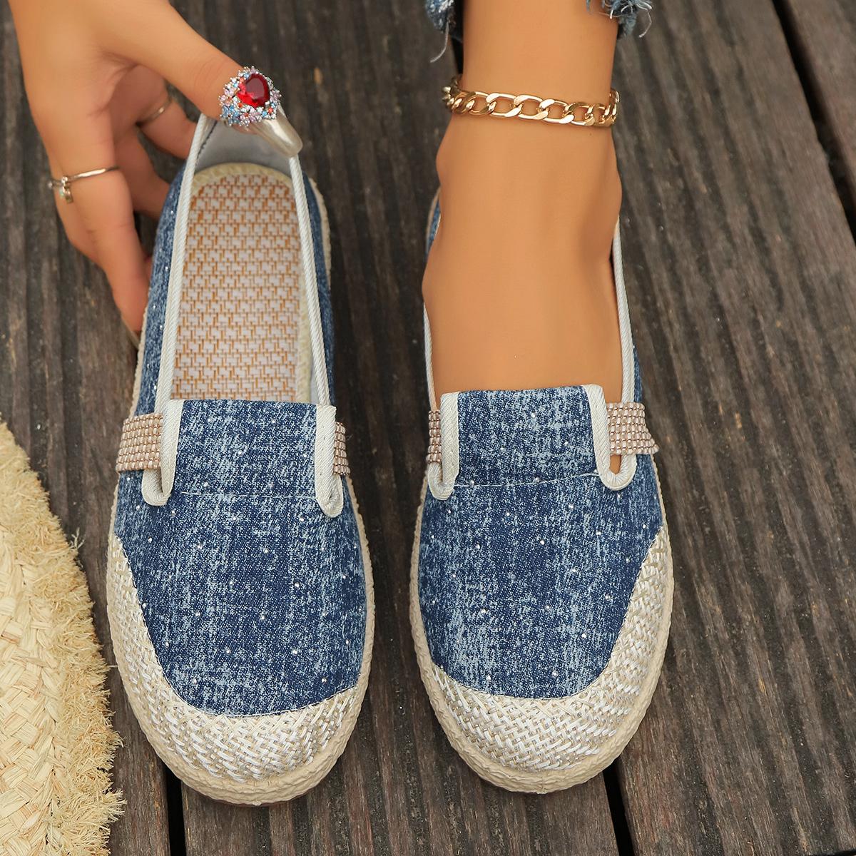 Модные женские полосатые льняные холщовые балетки Vegan Linen 2024 Новый стиль Удобные женские повседневные эспадрильи Лоферы Серо-голубые 36 синий 2879₽