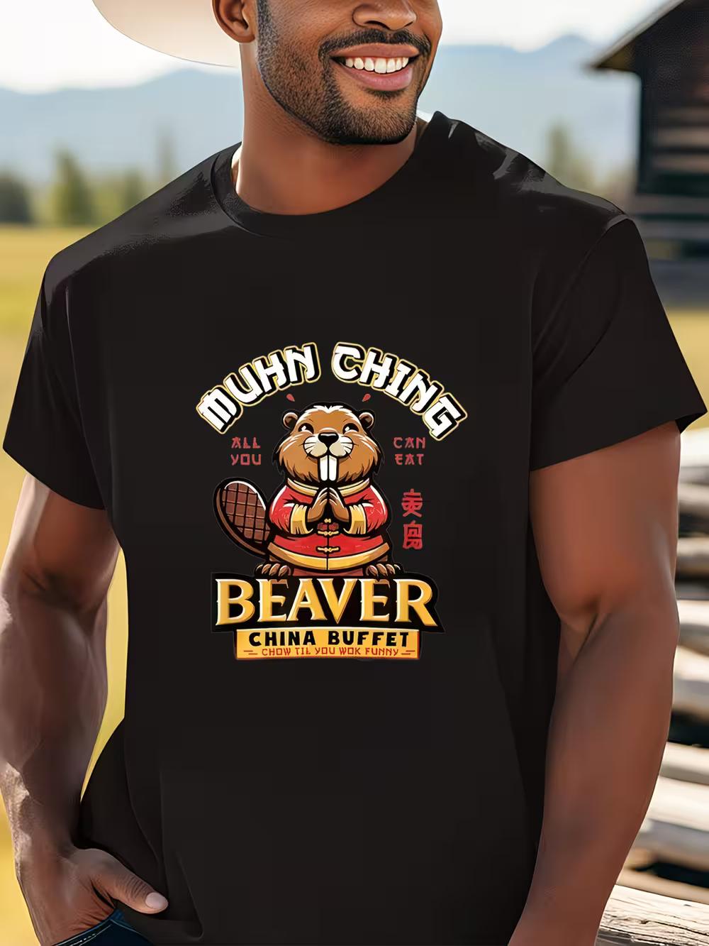 Men S Black T-Shirt Featuring a Humorous Graphic of a Chinese Buffet XXL