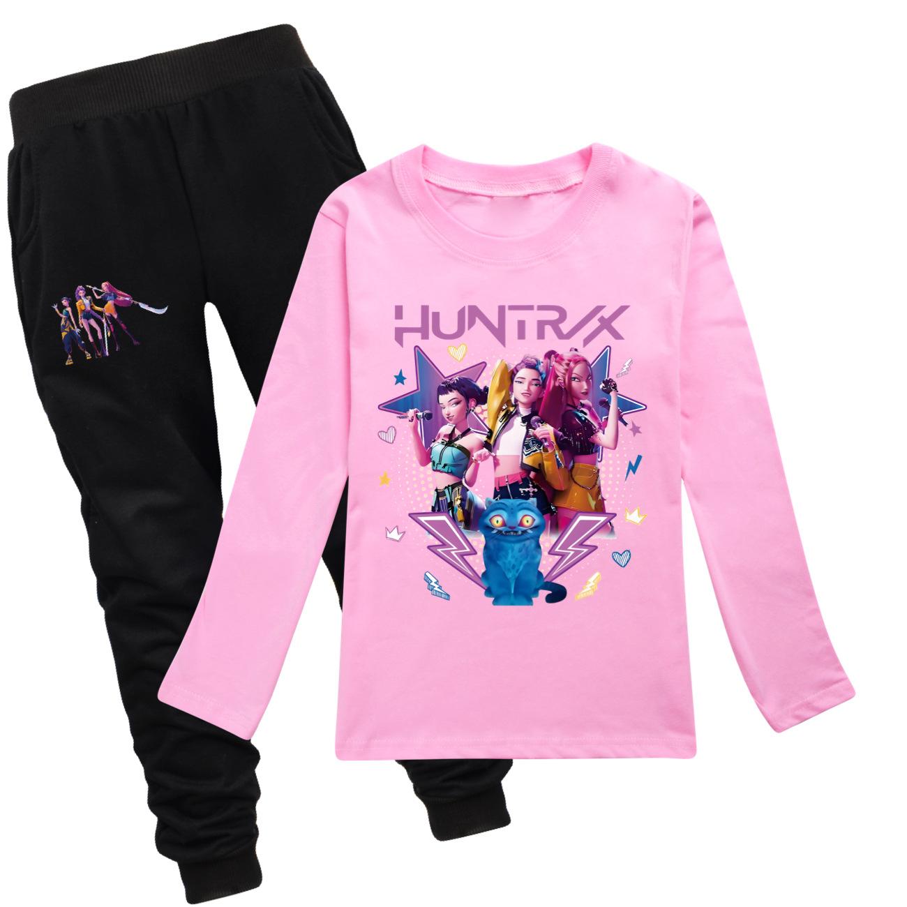 

K-pop Команда Охотников на Ведьм Теплый Удобный Мягкий Модный Милый Аниме Принт Хлопковый Комплект Футболки с Длинным Рукавом для Мальчиков и Девочек 130 розовый