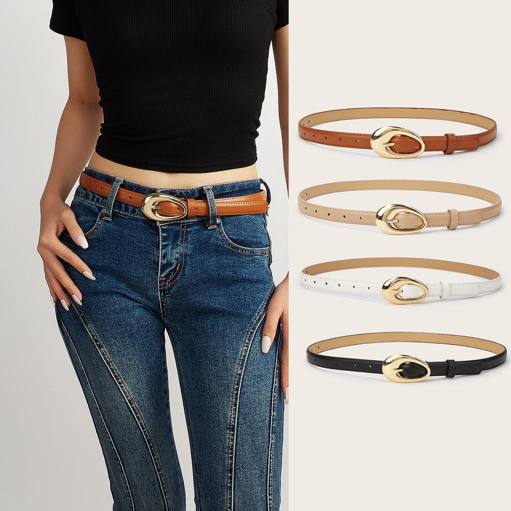 Simple Solid Color Gold Buckle Decoration Women Casual Belt For Autumn Outfit Enhancement