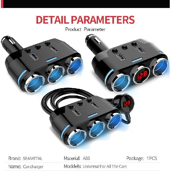 Dual USB Port 3 Way Auto Car Cigarette Lighter Socket Splitter Charger Plug Adapter DC 5V 1A+2.1A for All Phone PC Ipad