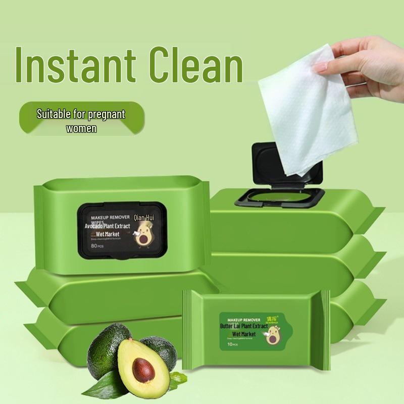 Avocado Extract Deep Cleansing Wipes for Eyes, Lips, and Face - Portable & Disposable Wet Wipes