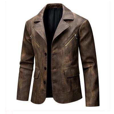 Spring Autumn Men's Blazer Leather Jackets Vintage Men Motorcycle Leather Jackets Outdoor Mens Windbreaker Business Leather Coats