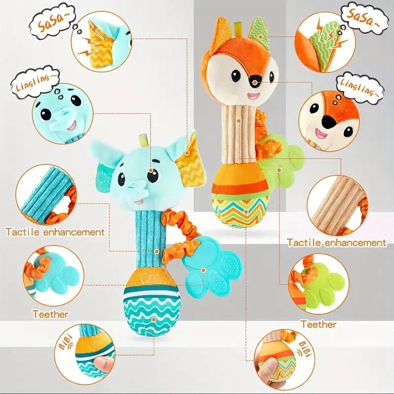 Plush Baby Teether and Rattle Toy with Hand Grip - Educational and Soothing Crib Mobile for 0-1 Year Olds