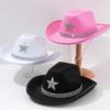 Wide Brim Cowboy Hat Sparkly Star Cowgirl Hat Fashion Jazz Cap  For Dress-Up Party Festival