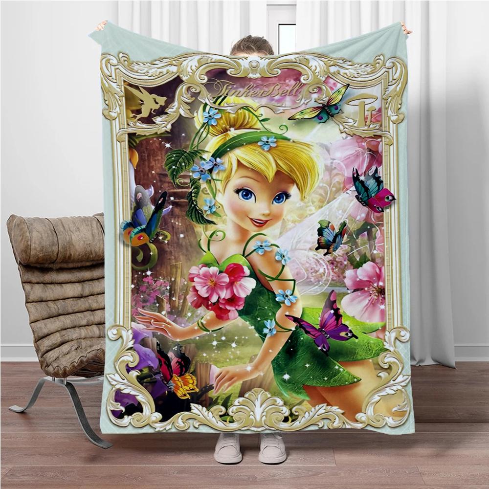 Disney Cartoon Tinker Bell Flannel Blanket Warm Soft Throw Thick Picnic Blankets for Bed Bedspread Sofa Decor Kids Boy Girl Gift