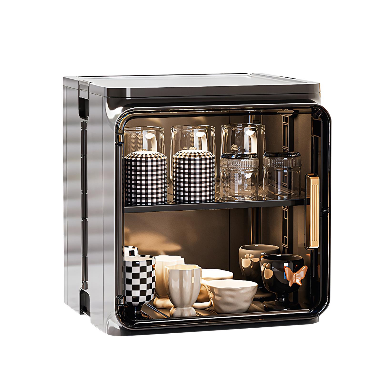 Stackable Plastic Multilayer Dustproof Cup Storage Box with Doors and Shelves Desktop Storage Display Shelf for Office Home