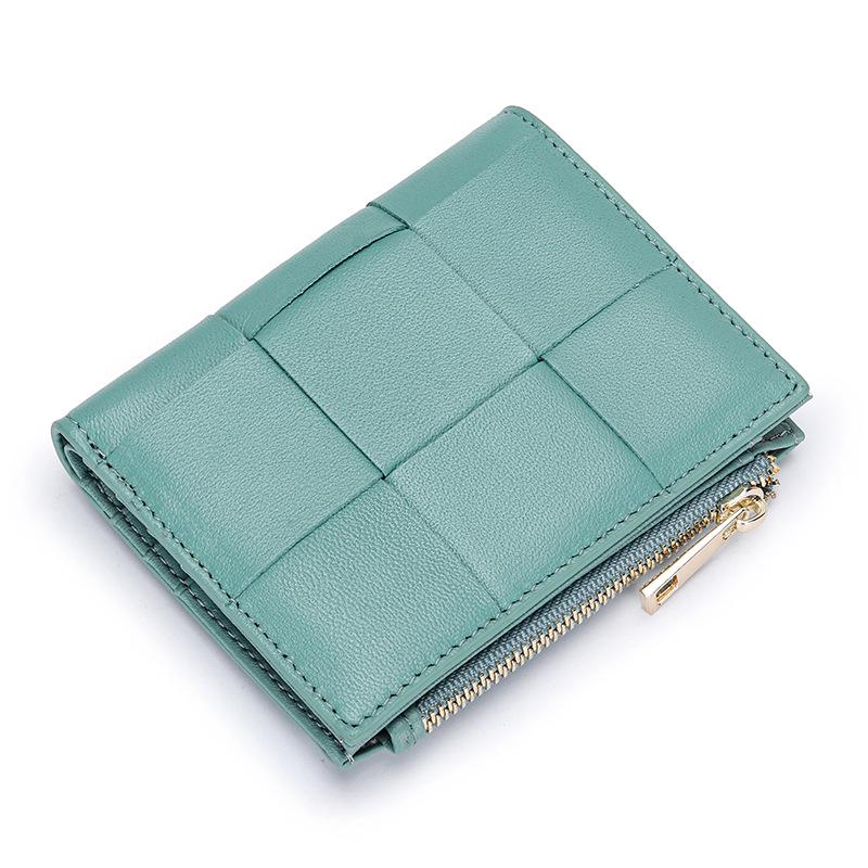 Women's Short Lambskin Woven Wallet: Foldable Card Holder & Zipper Coin Purse (2025)