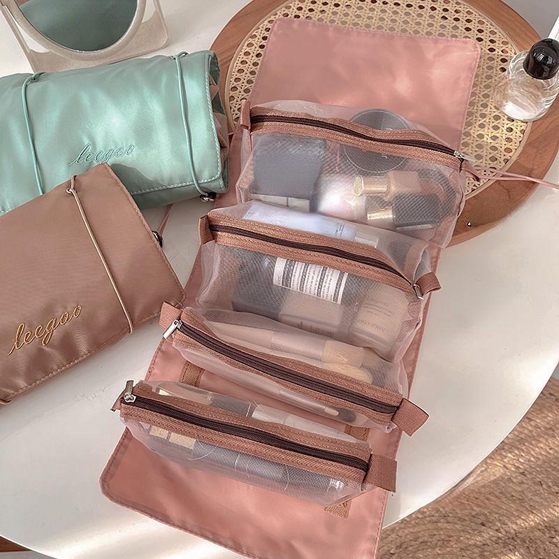 Tragbare einfarbige Kosmetiktasche mit großer Kapazität, Reise-Kulturbeutel, Aufbewahrungstasche für Make-up und Augenbrauenstifte