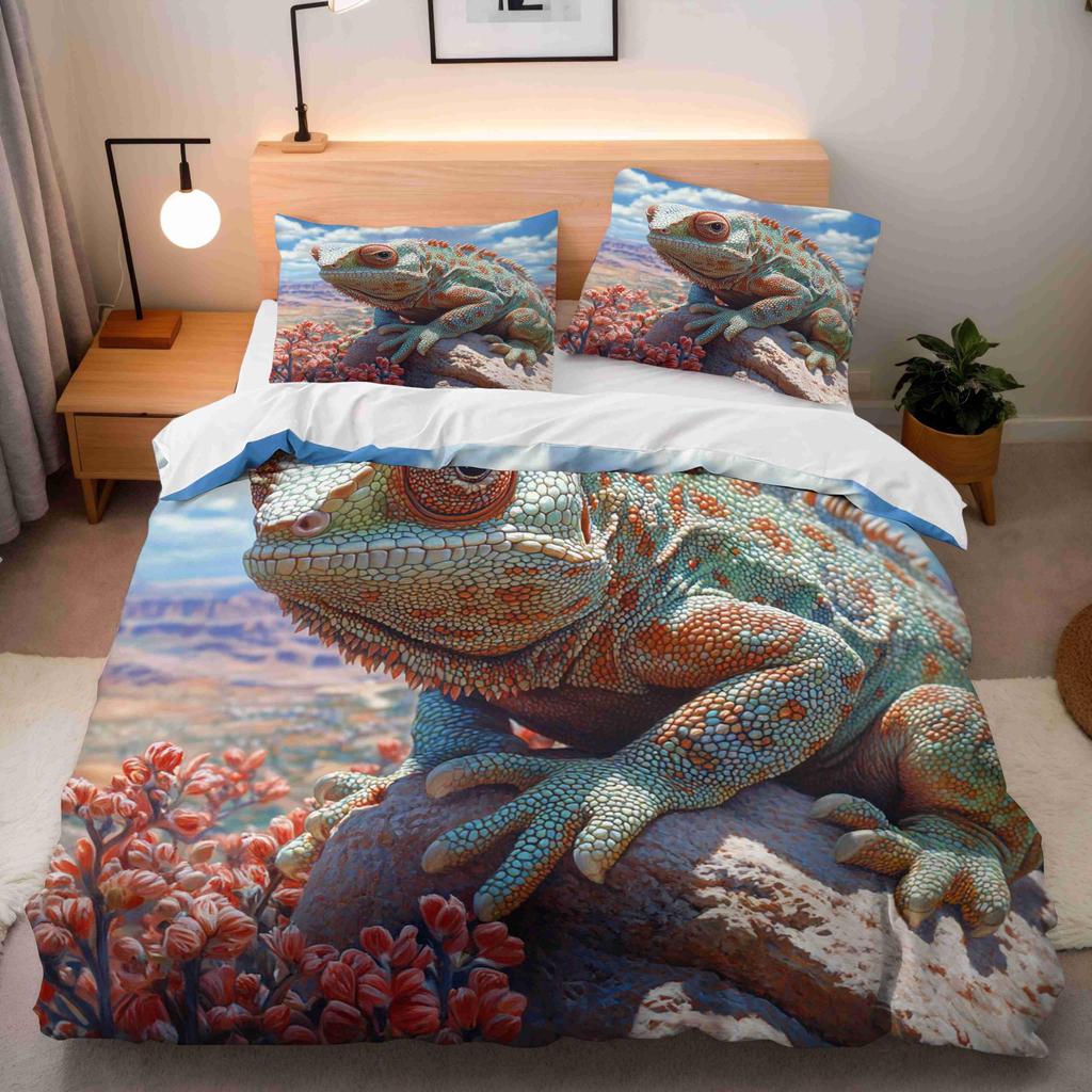 Zestawy poszewek na kołdrę Kameleon dla nastolatków Rozmiar Queen King Lekki zestaw poszewek na kołdrę puchową Wzór zwierzęcy Wystrój sypialni Bez kołdry