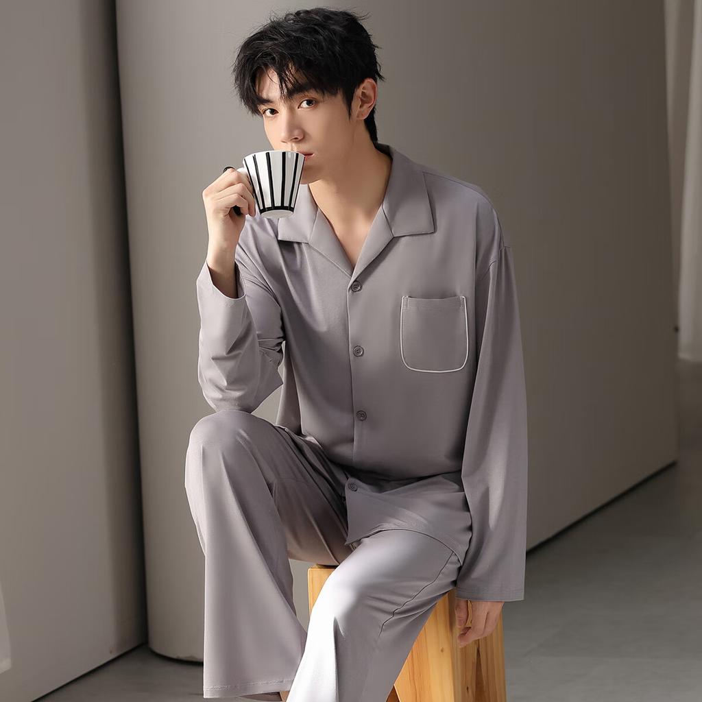 MiiOW Men's Pajamas for Spring And Autumn, Modal Cotton Long-Sleeve Air Conditioning Sleepwear, Antibacterial And Anti-Mite, New Product for 25 Years