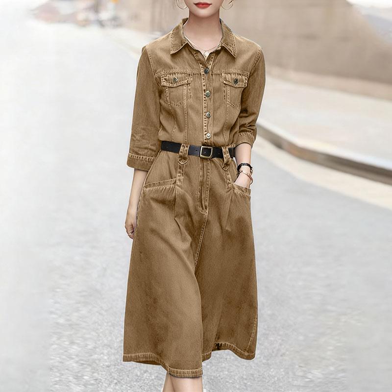 ZANZEA Women Casual Turn Down Collar Long Sleeve Loose Shirt Dress