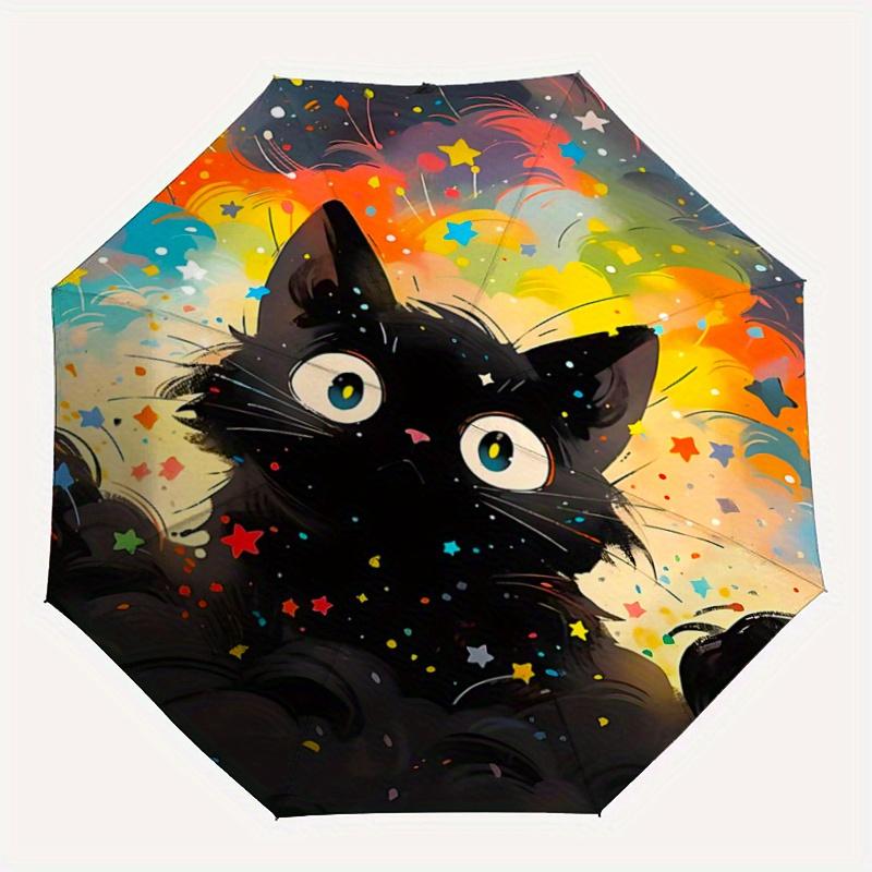 1pc Colorful Stars and Cats Automatic Opening and Closing Umbrella - Suitable for Various Occasions, Outdoor Activities, Lightweight and Durable