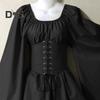 Women Long Sleeves Dress Medieval Vintage Fairy Elf Costume Bell Sleeve Retro Waist Cinching Patchwork Dress for Halloween Cosplay