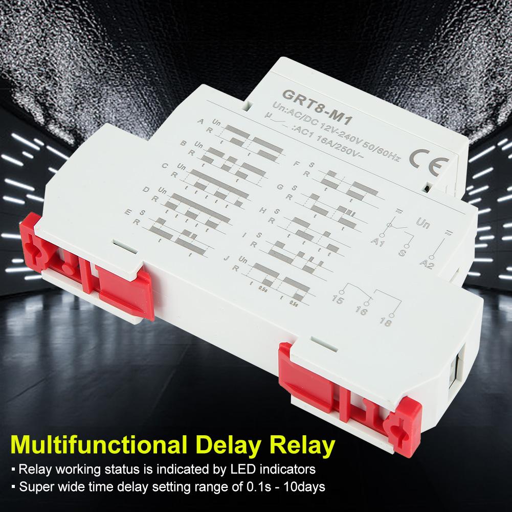 GRT8 M1 Multifunctional Delay Time Relay with 10 Functions DIN Rail Mount AC DC 12V 240V