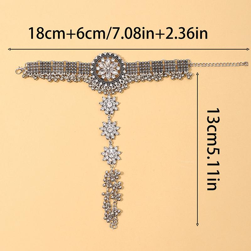 Utsøkt Vintage Krystall Rund Boho Armbånd Dame Gullfarge Fingerring Kjede Zirkon Dusk Dame Estetisk Zirkon Sett