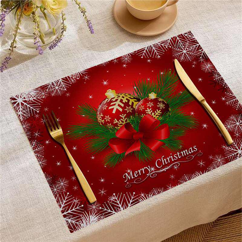 Christmas Digital Print Heat-Resistant Linen Placemat: European and American Birthday Party Table Decor