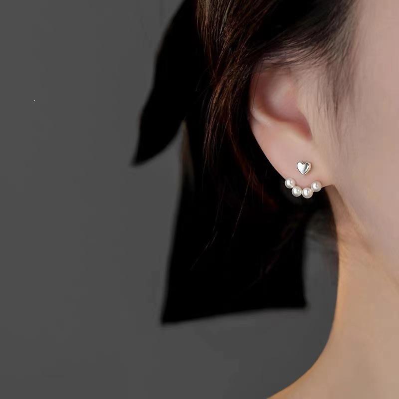 2024 New Luxury 925 Sterling Silver Heart Pearl Stud Earrings for Women - High-End Jewelry