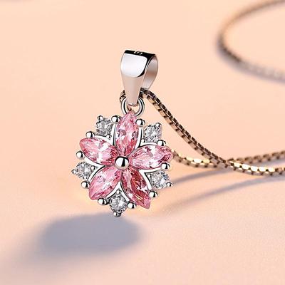 925 Silver Cherry Blossom Pendant Necklace - Simple, Versatile Clavicle Chain for Women, Ideal Birthday Gift