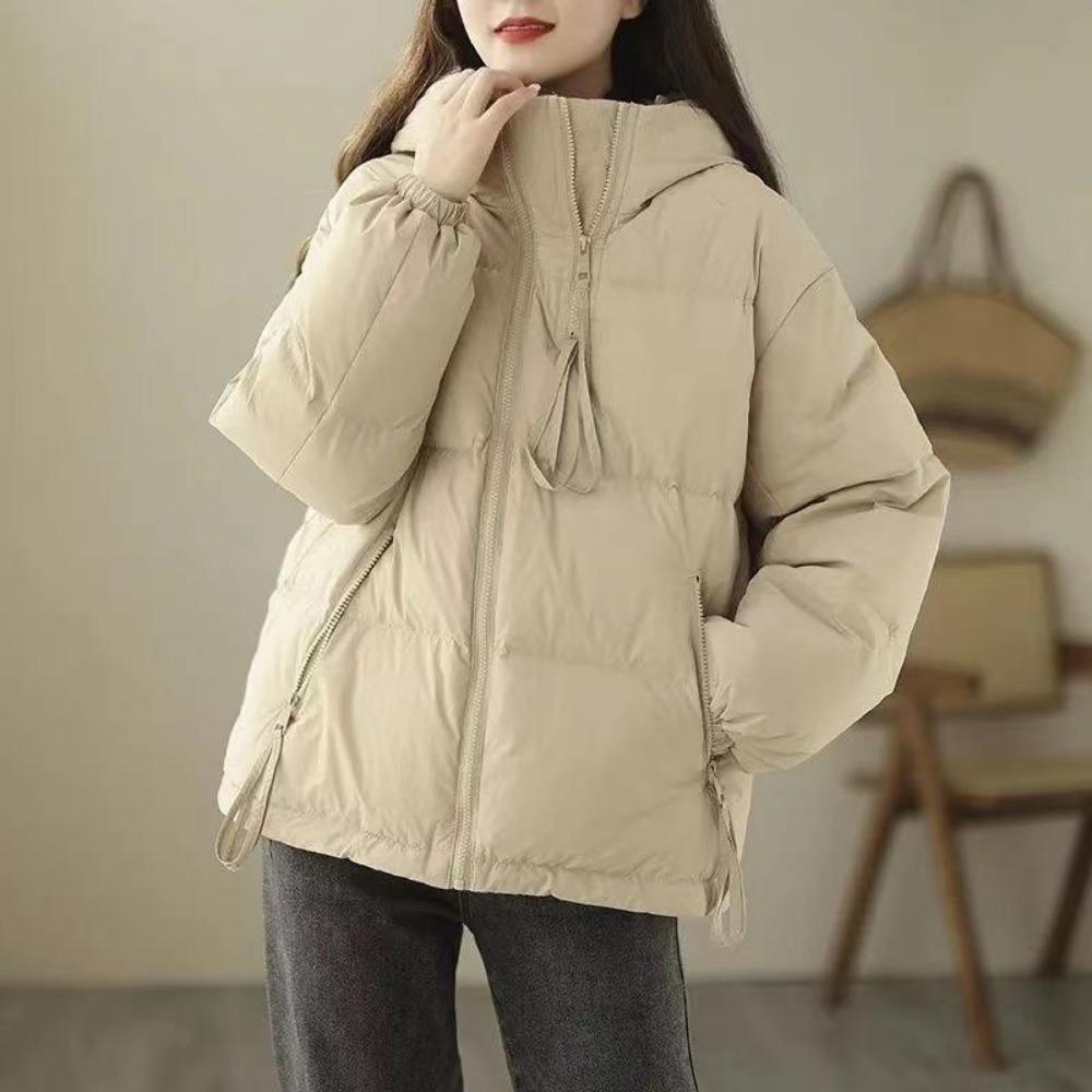 Fashion Thickened Korean Style Plus Size Women's Short Down Cotton Jacket with Hoodie
