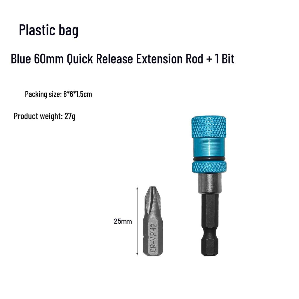 60mm Dark Blue Adjustable Stainless Steel Screwdriver Bit Extension with 1/4 Hex Shank & Quick Release Magnet