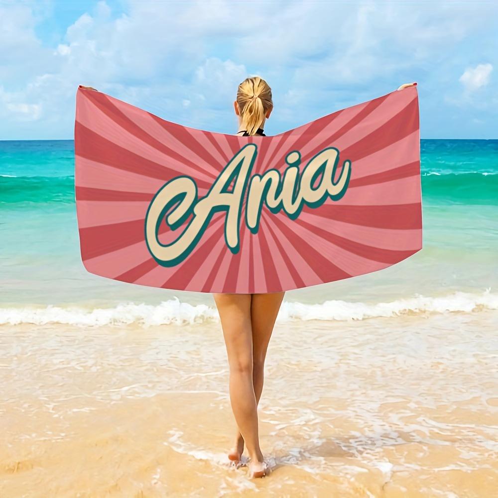 Personalized Striped Beach Towel Custom Name/Logo Microfiber Towel Thin Quick Dry Absorbent for Beach Swimming Yoga Bath Sports