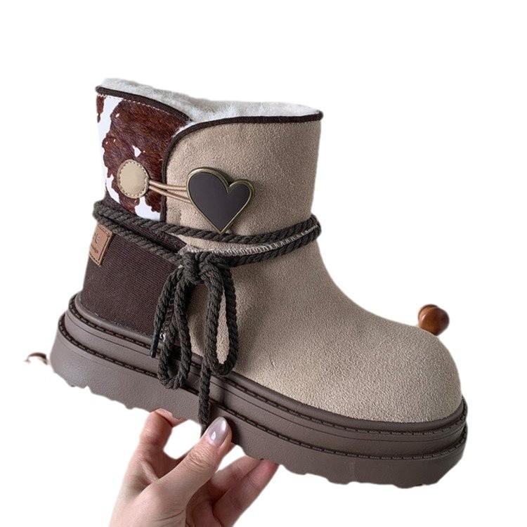Soft leather version~ Mint chocolate snow boots 2024 winter new thick-soled versatile non-slip velvet warm Martin boots