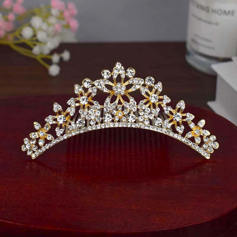 Gold Crown Rhinestone & Pearl Hair Comb for Children - Princess Bridal Accessory