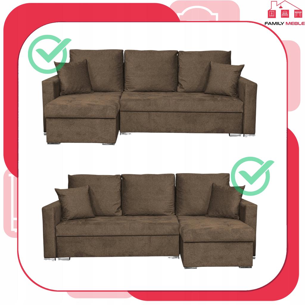 Bella Corner Sofa Bed with Sleeping Function, Corner Sofa, Family Furniture, Brown Velvet
