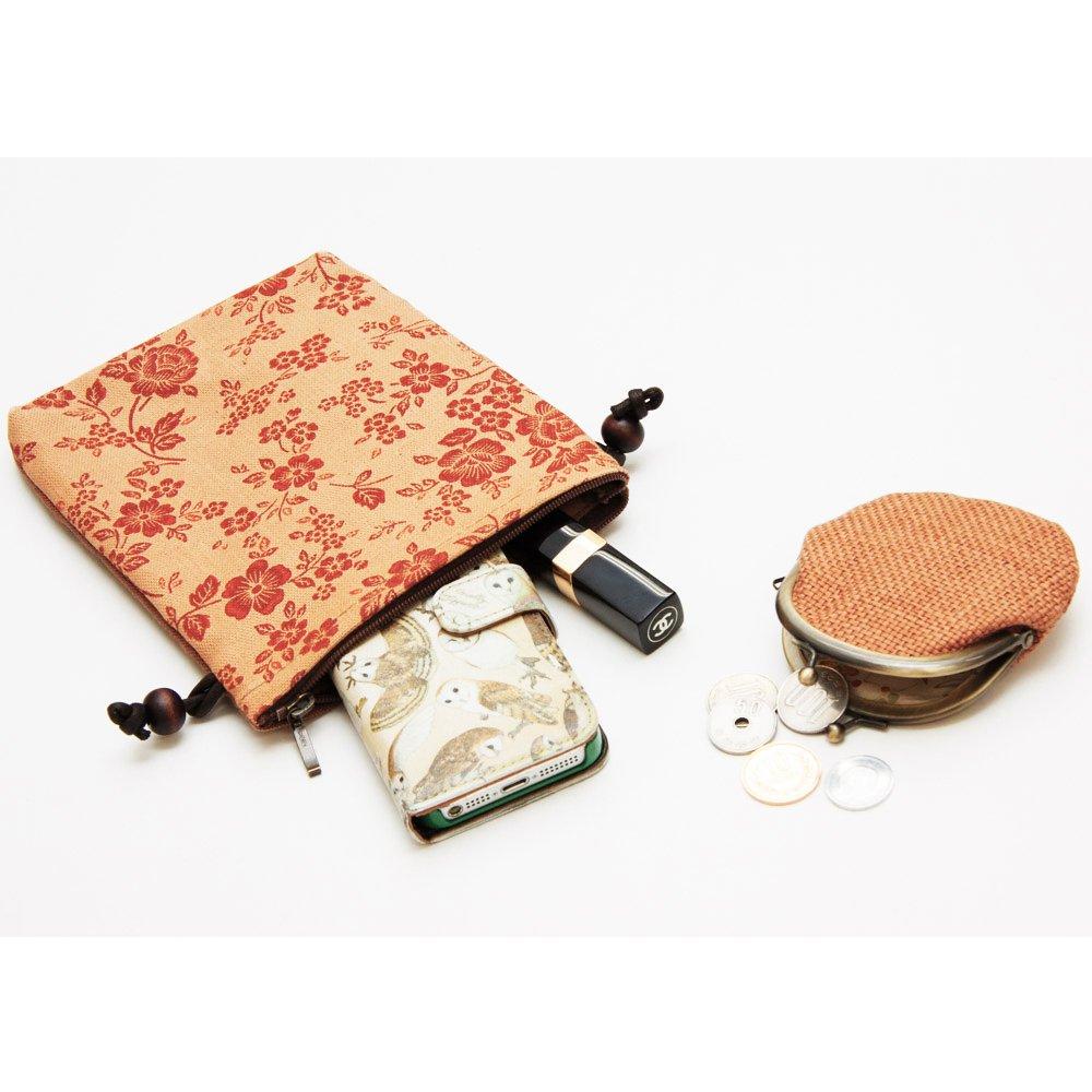 Kiki Damen Mini-Tasche, Hergestellt in Japan, Kimono-Stil, Mit Kaki-Gerbstoff gefärbtes Canvas, Leicht, Mini-Tasche, Kyoto, KS-76 (Katzendesign)