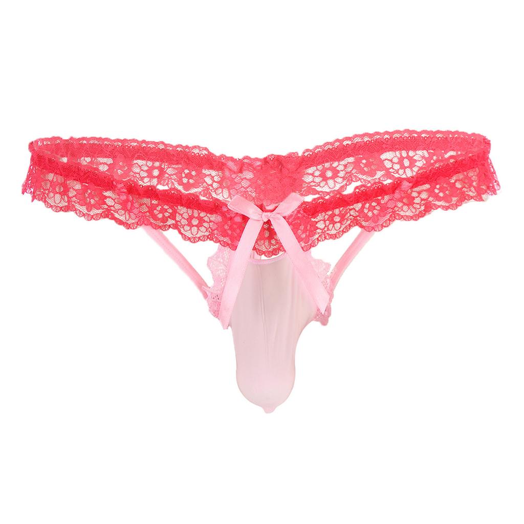 Pánská květinová krajková tanga Sissy Spodní prádlo Sexy Bowknot Pouch G-string Bikiny Sissy Nightwear