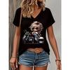 Mode Motorrad Vintage T-Shirt V-Ausschnitt Lässig Y2k T-Shirts Damen Kurzarm T-Shirt V-Ausschnitt Sommer Frühling Oberteil Tee