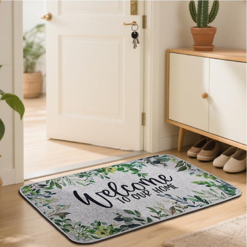 Floral Linen Floor Mat Printed Courtyard Entrance Door Mat Anti Slip Bathroom Floor Mat Carpet