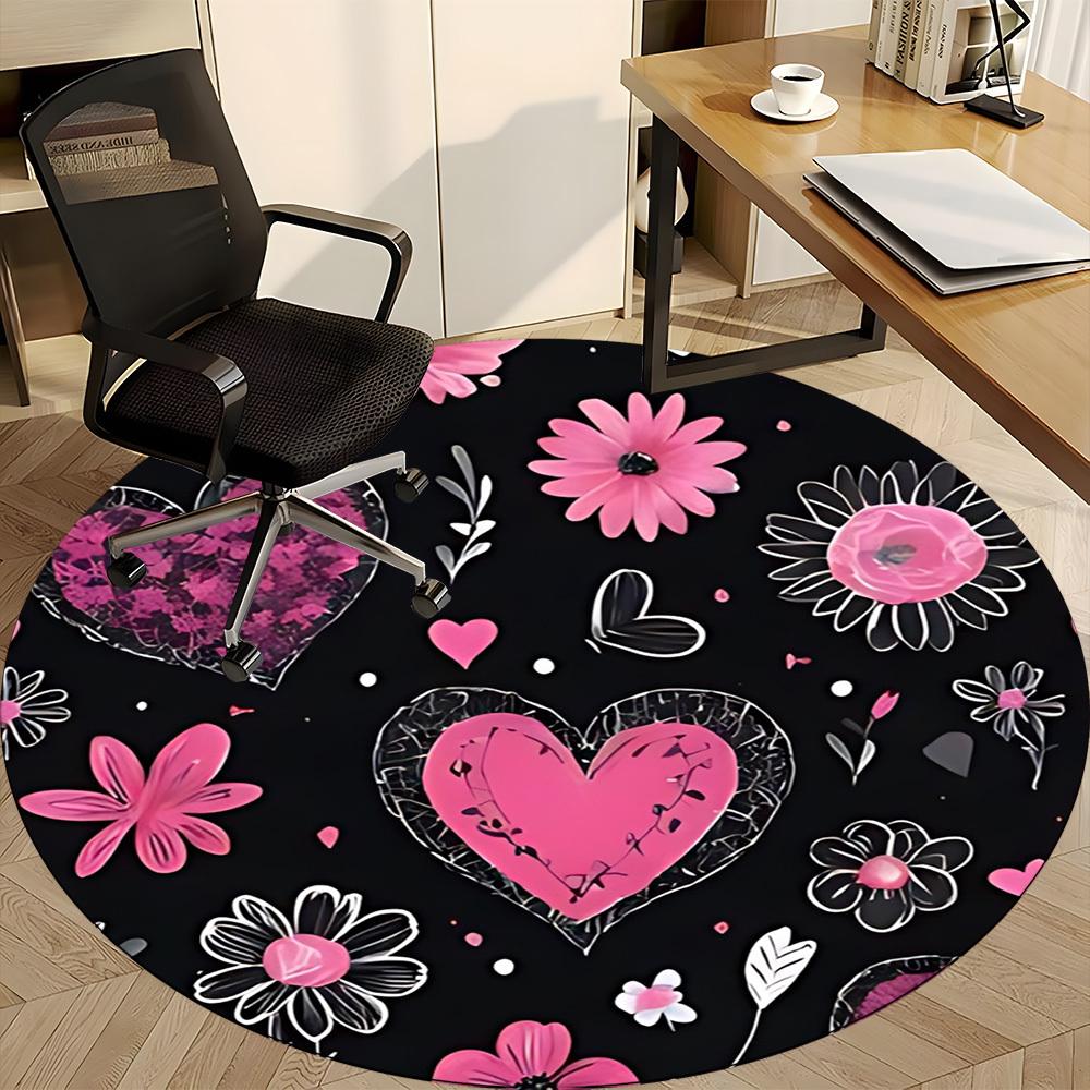 1pc Heart FlowersChair Carpet for Office, Indoor Non-Slip Washable Polyester Fiber Carpet, Mat For Office, Machine Washable