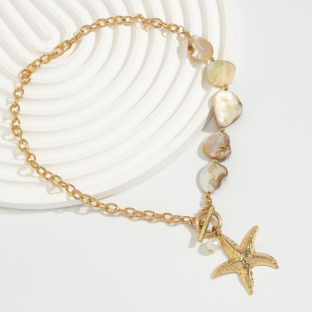 Irregular Conch Pearl Starfish Pendant Necklace Exaggerated Light Luxury Collarbone Chain Personalized Niche Item