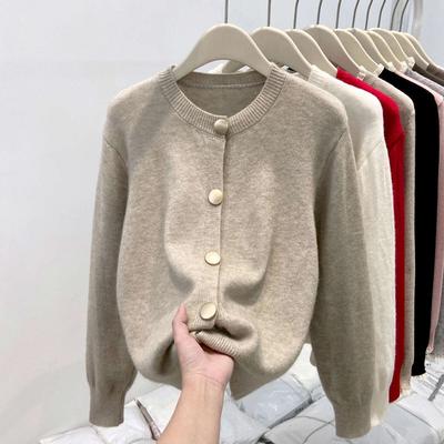 Soft Waxy Knitted Sweater Women's Single-breasted Simple Solid-color Top Jacket Spring Age-reducing Cardigan