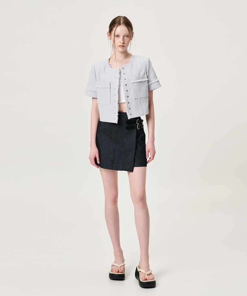 ETMON Buckle Wrap Mini Skirt, Black Indigo