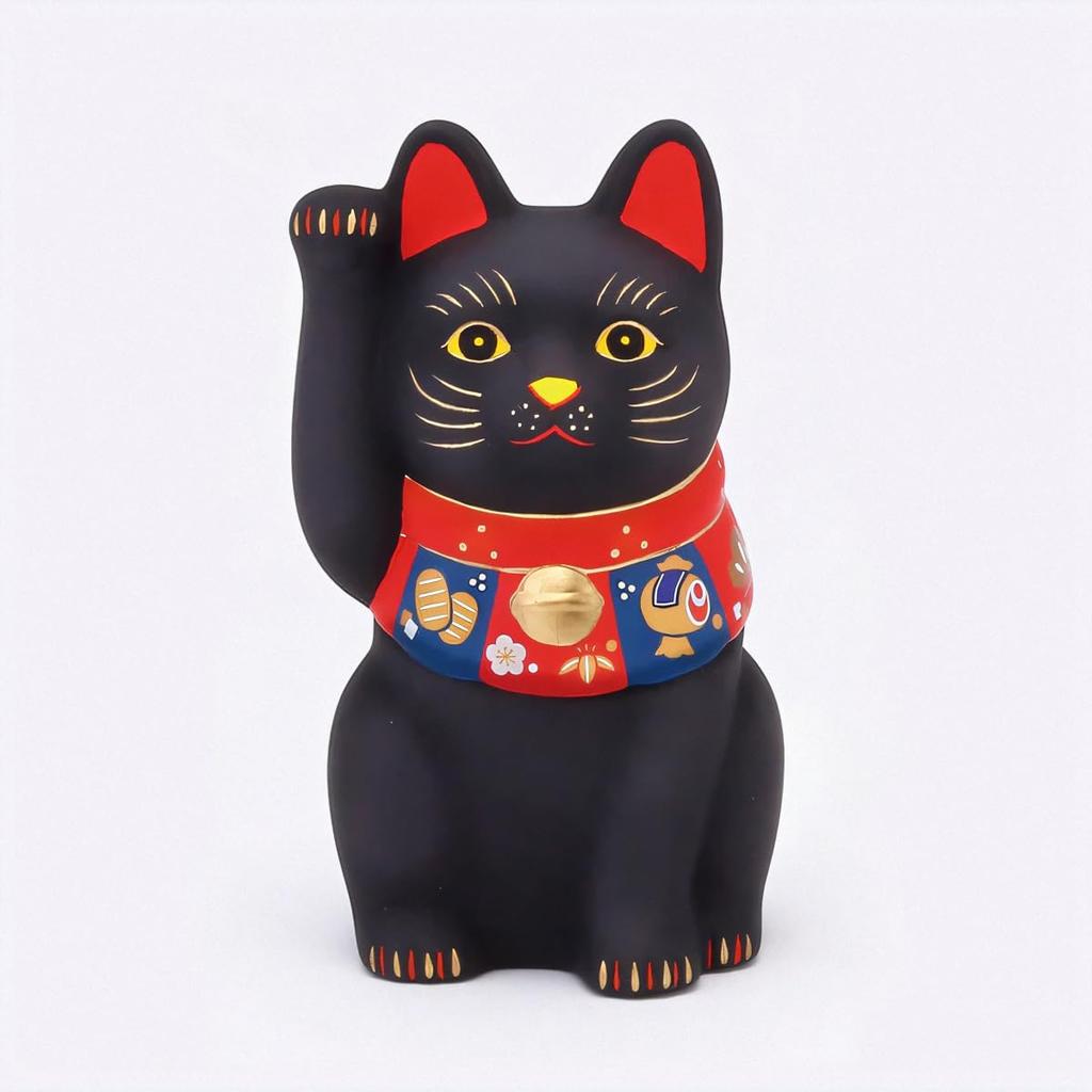 Yakushi Kiln Lucky Cat Lucky Cat Good Luck (Black/Small) (with Sticker)