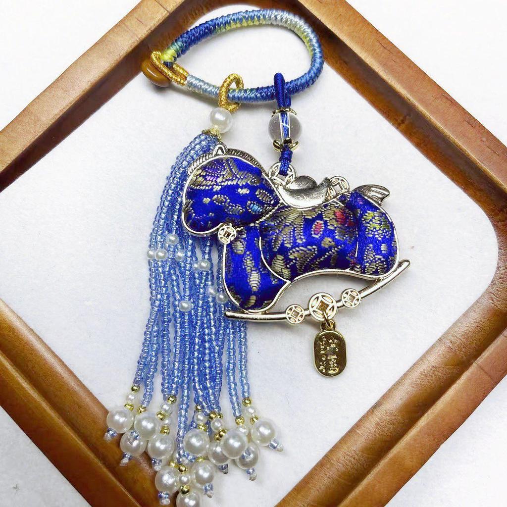Zodiac Horse Tassel Keychain Pendant - Handmade Brocade Charm in Ancient Style.