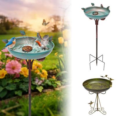 Garden Birdbath Metal Standing Bird Bath Vintage Design Hummingbird Feeder Bowl Outdoor Patio Lawn Decor Bird Accessories