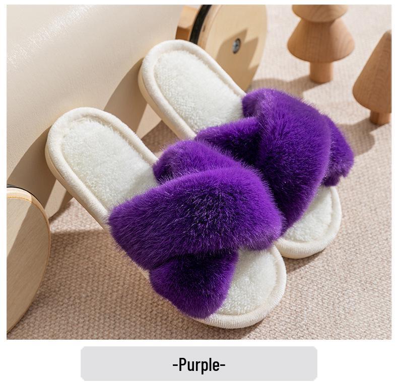 Children's and Women's Winter Fur Cross-Strap Cotton Slippers, Warm, Non-Slip for Home Use