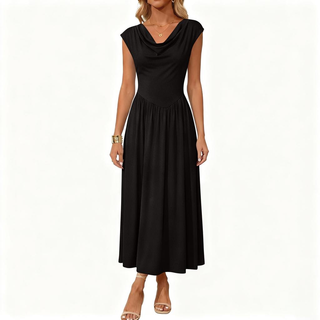 Women's Fashionable Color Short Sleeved Long Casual Temperament Long Dress