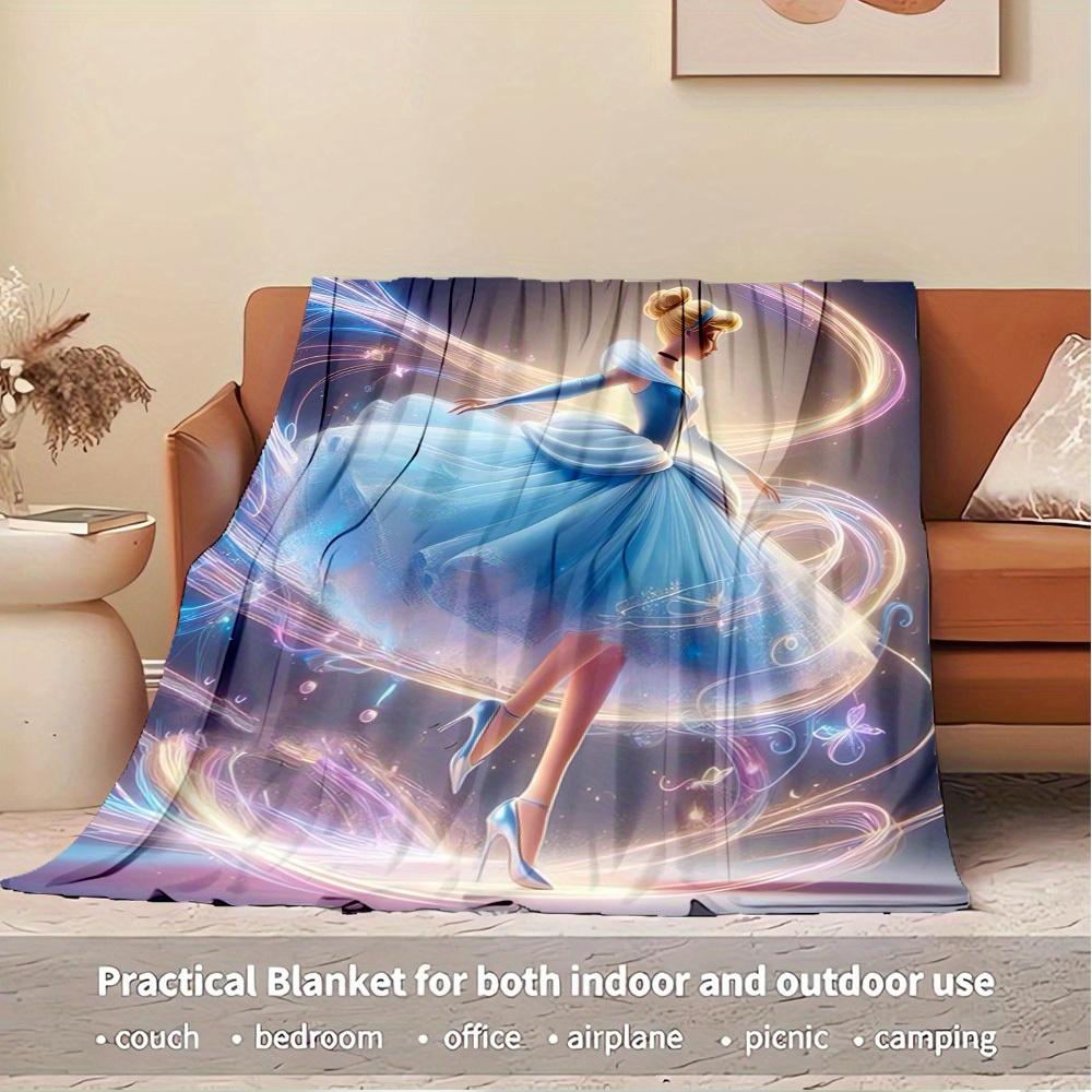 1pc Flannel Cinderella Blue Dress Style Bedding Throw Blanket Sofa Cover Gift Home Decor Lightweight Soft Warm Throw
