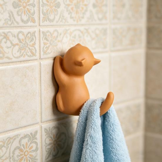 Haken mit süßer Katzenform Kompakter Wandhaken Platzsparend Harz Schlüssel-Handtuchhalter Klebender Eingangshaken