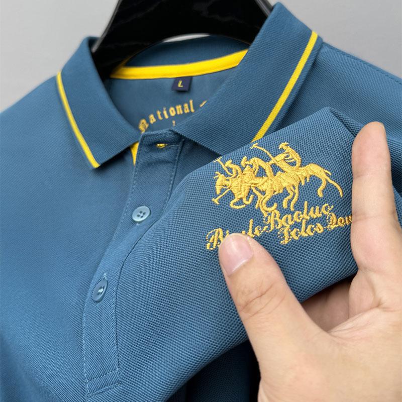 Polo da Uomo di Qualità di Marca di Lusso Autunno Squisito Ricamo Cavallo Manica Lunga Moda Risvolto T-Shirt Business Casual Abbigliamento Uomo